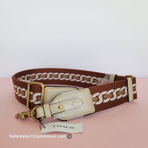COACH Webbing Strap With Chain Stripe Print and Glovetanned Leather-Ivory multi⭐ - Picture 13 of 15